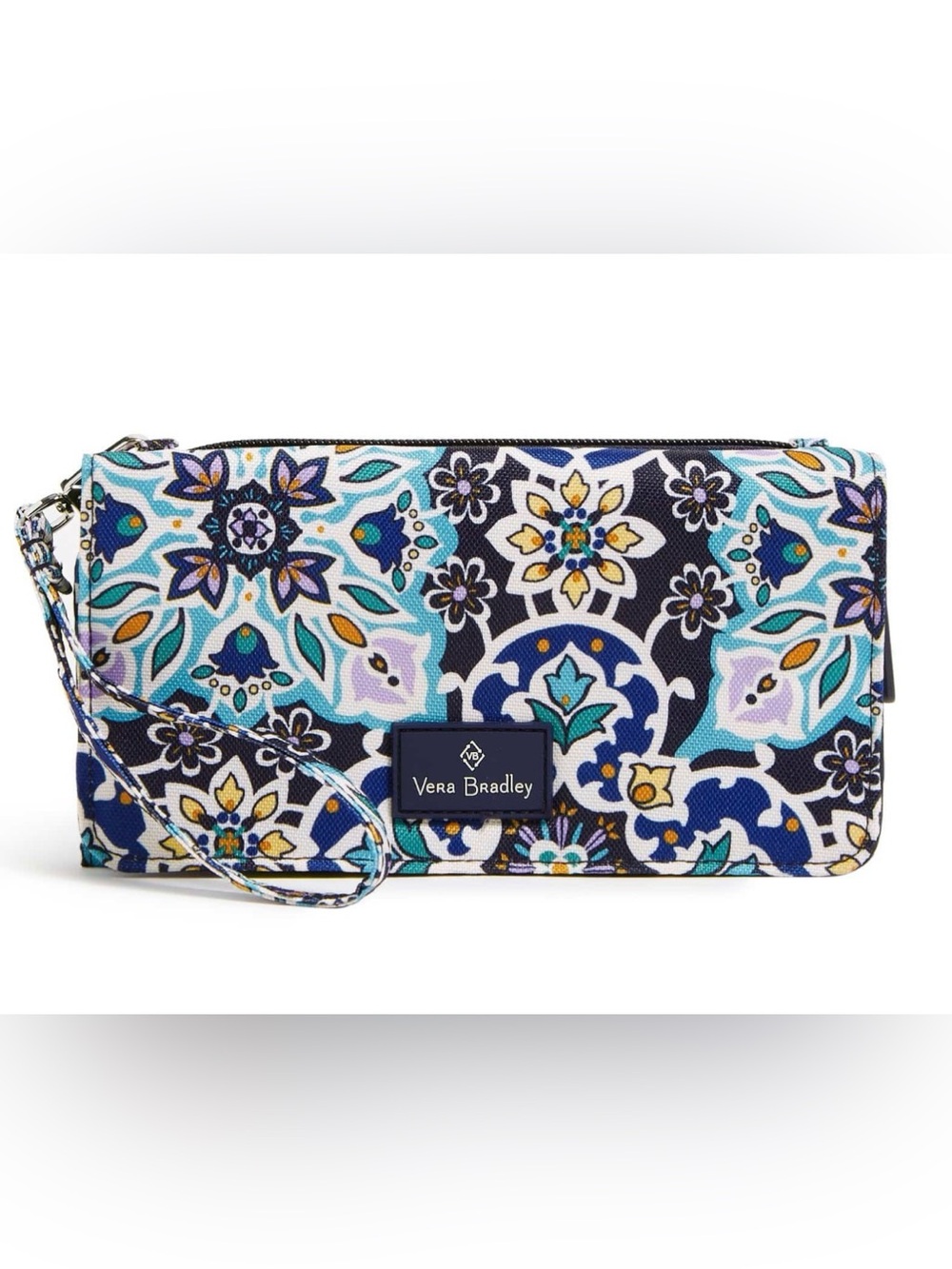NWT Vera Bradley Navy Floral Mosaic RFID Wallet Wristlet Crossbody with Strap